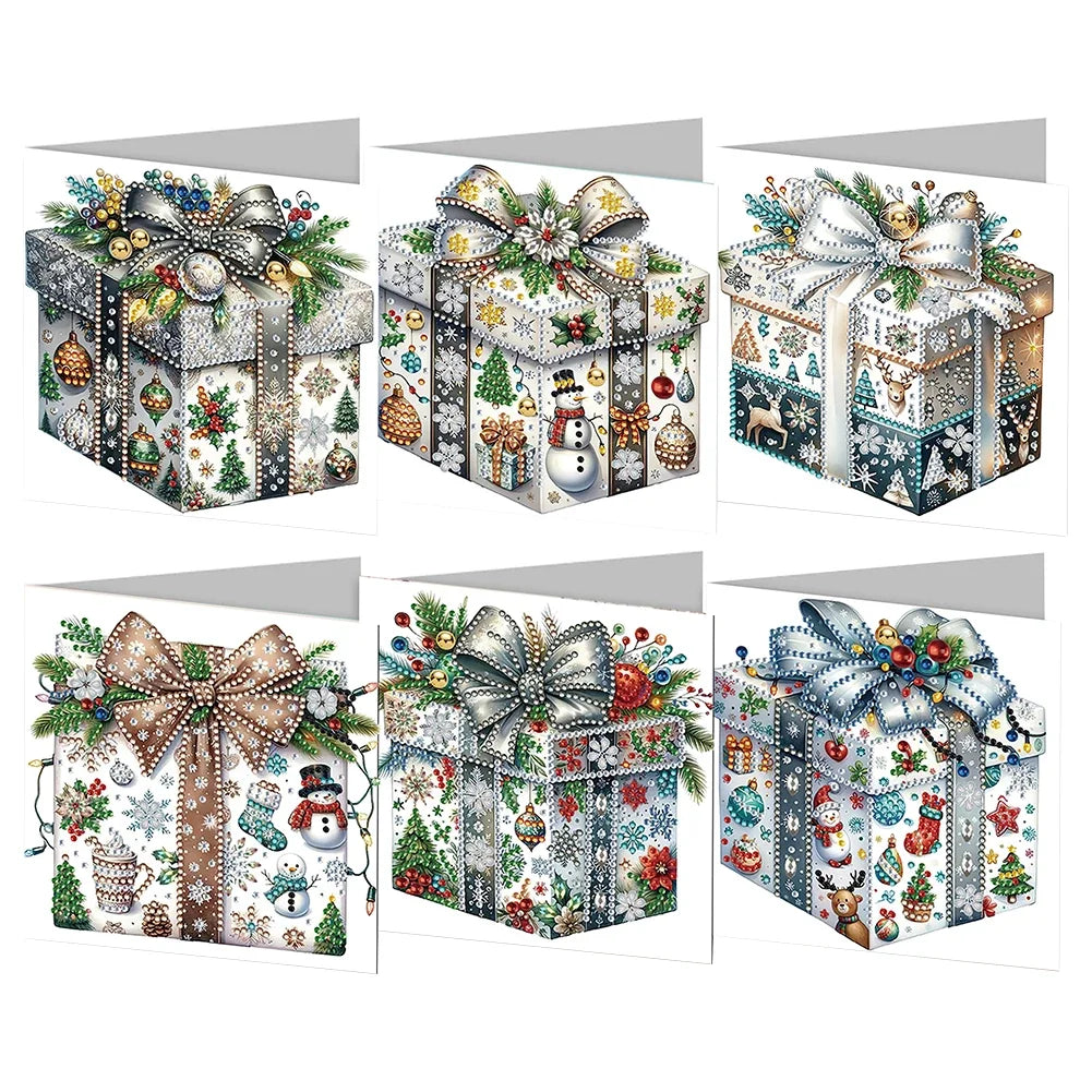 6Pcs Christmas Candle Diamond Handmade Card Rhinestone Painting Card Kit