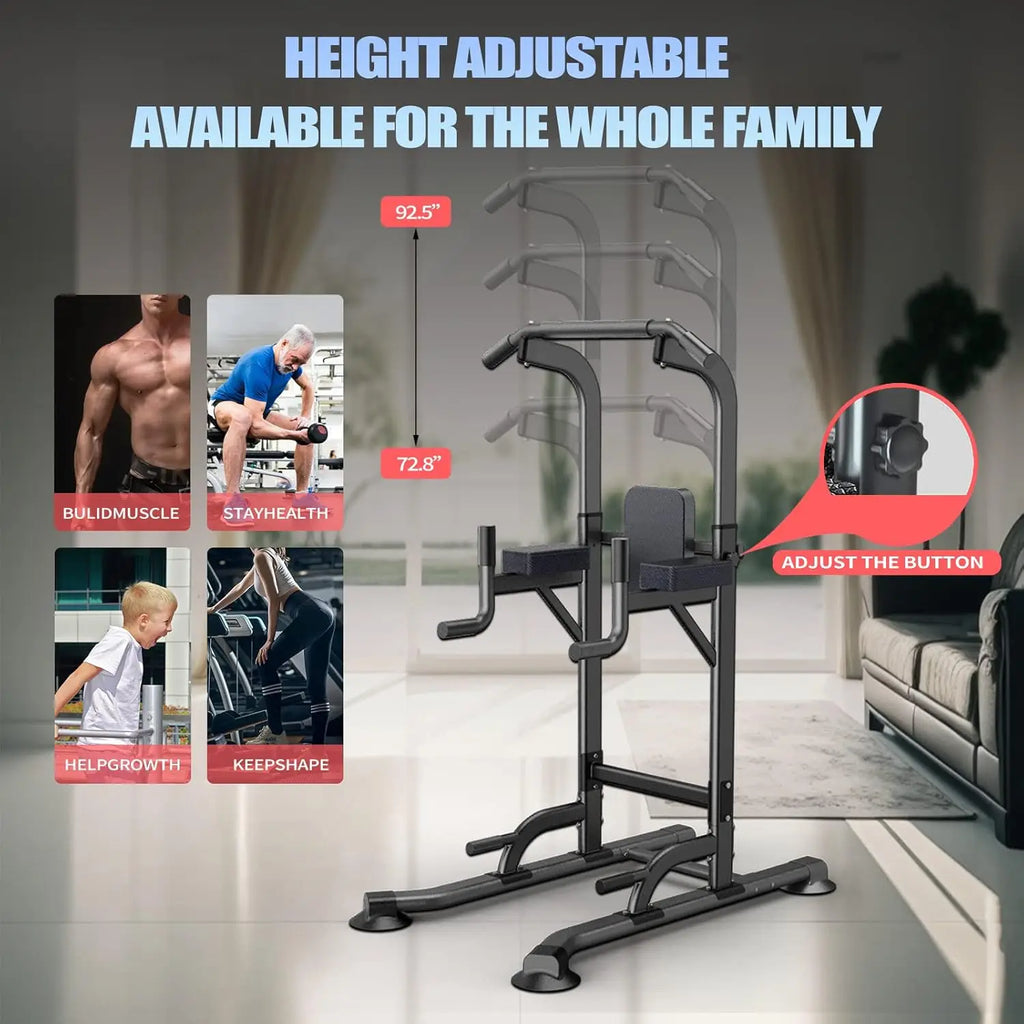 Adjustable Height Pull Up & Dip Station Multi-Function Home Strength Training