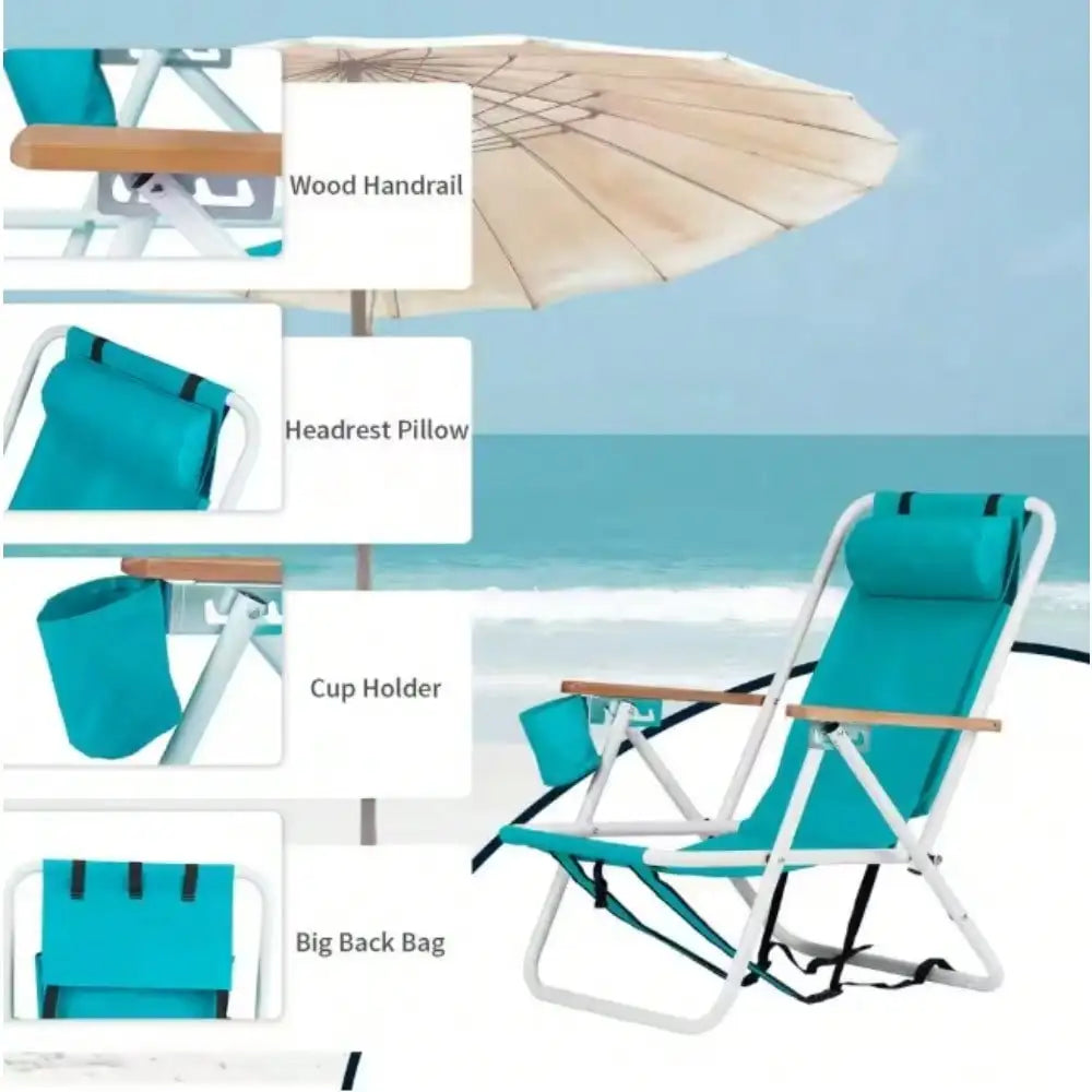 Portable Mint Green Steel Folding Adjustable Headrest Beach Chair