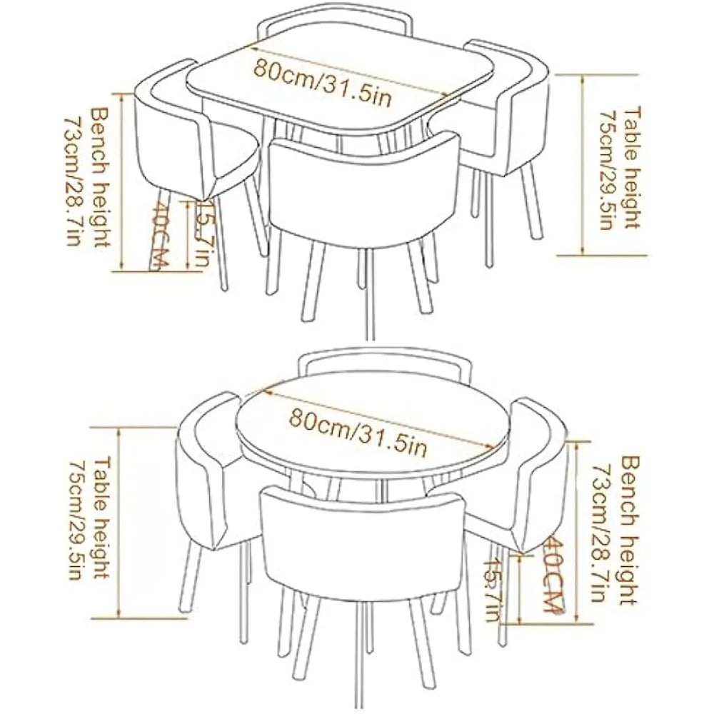 "4-PC Dining Set - Square/Round Table & 4 Chairs, Modern for Kitchen/Office/Conference Room"