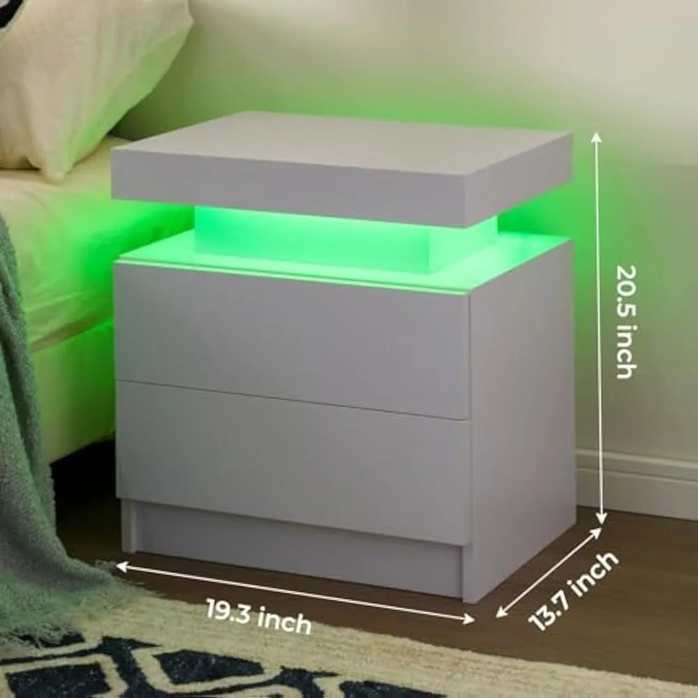 LED Nightstand Set of 2 with 2 Drawers