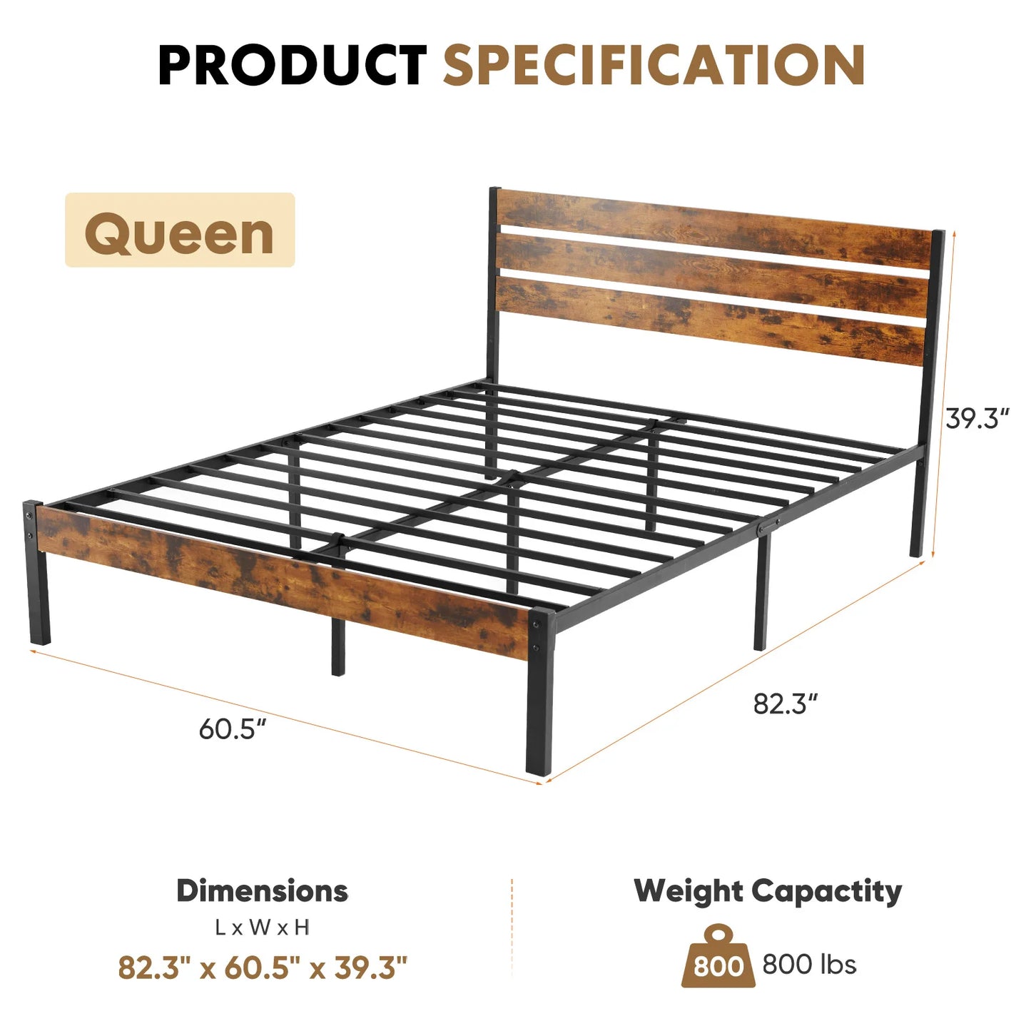 Queen Size Metal Platform Bed Frame