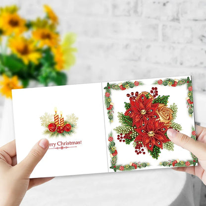 6Pcs Christmas Candle Diamond Handmade Card Rhinestone Painting Card Kit