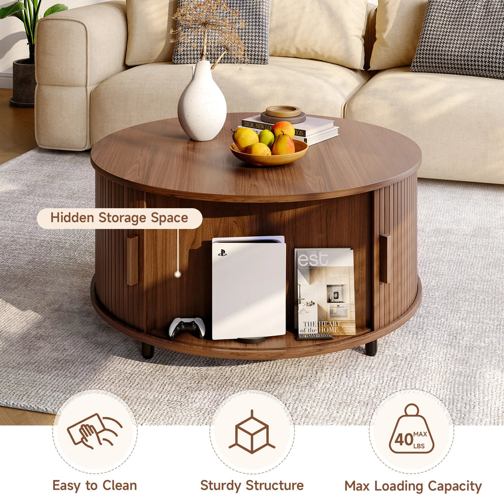 Round Coffee Table with Storage,31.5"