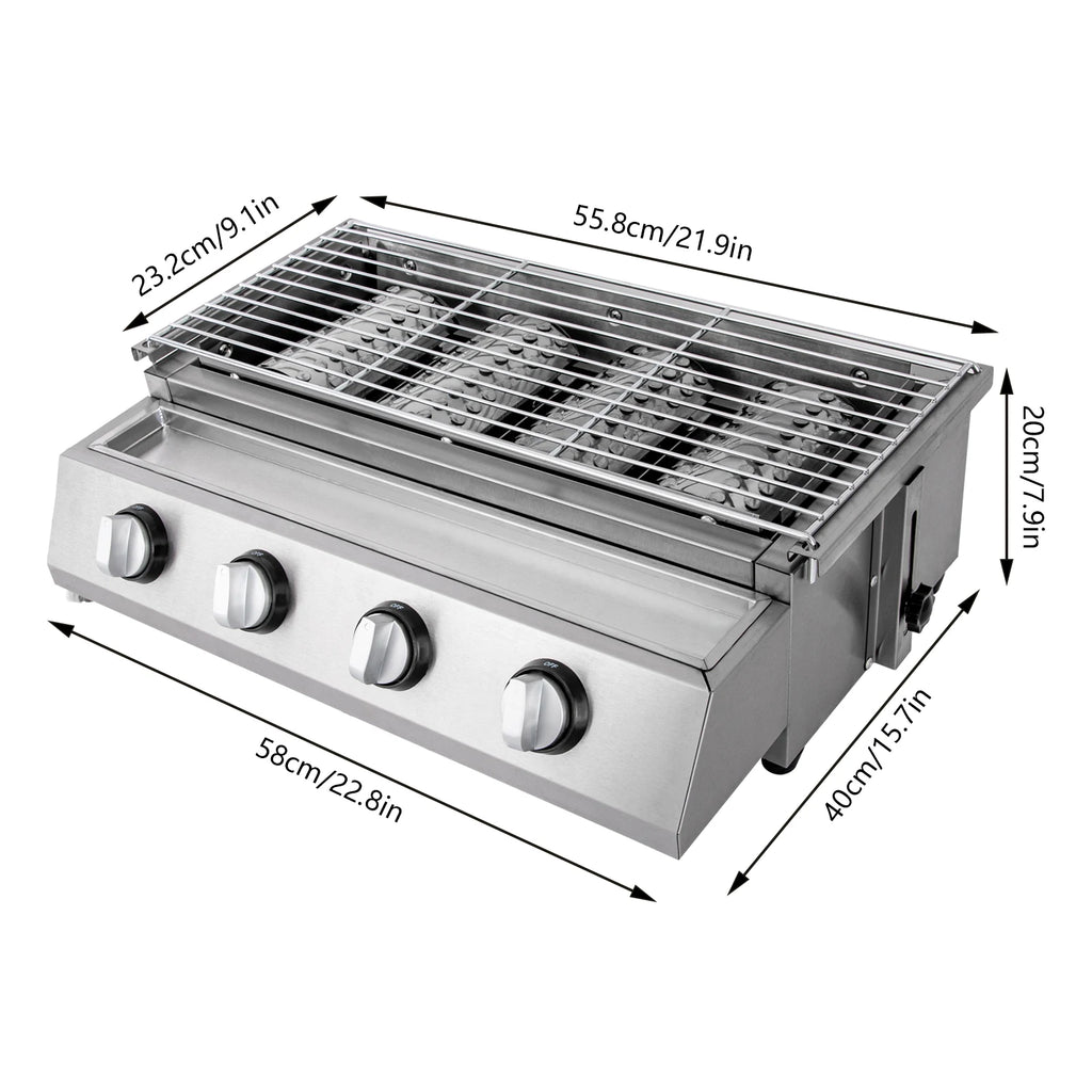 Stainless Steel Smokeless Barbecue Grill 4 Burners LPG