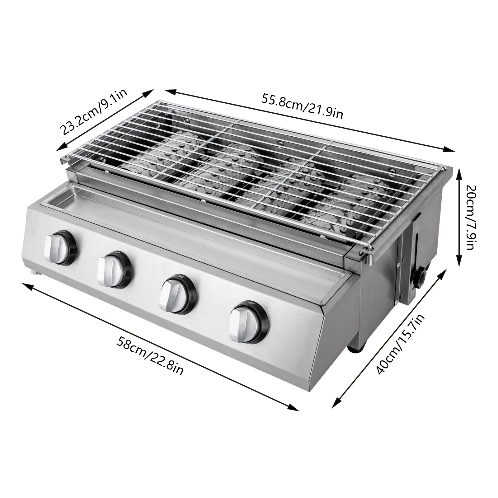 Stainless Steel Smokeless Barbecue Grill 4 Burners LPG