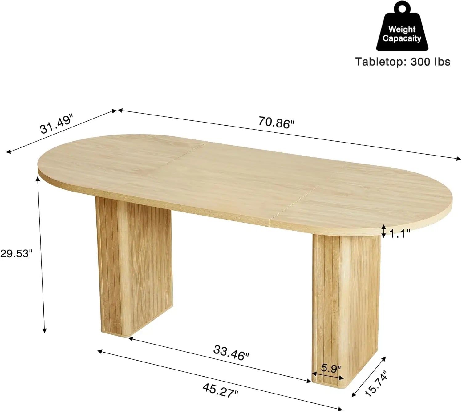 70.8 Inch Kitchen Dining Table for 4-6 People, Oval