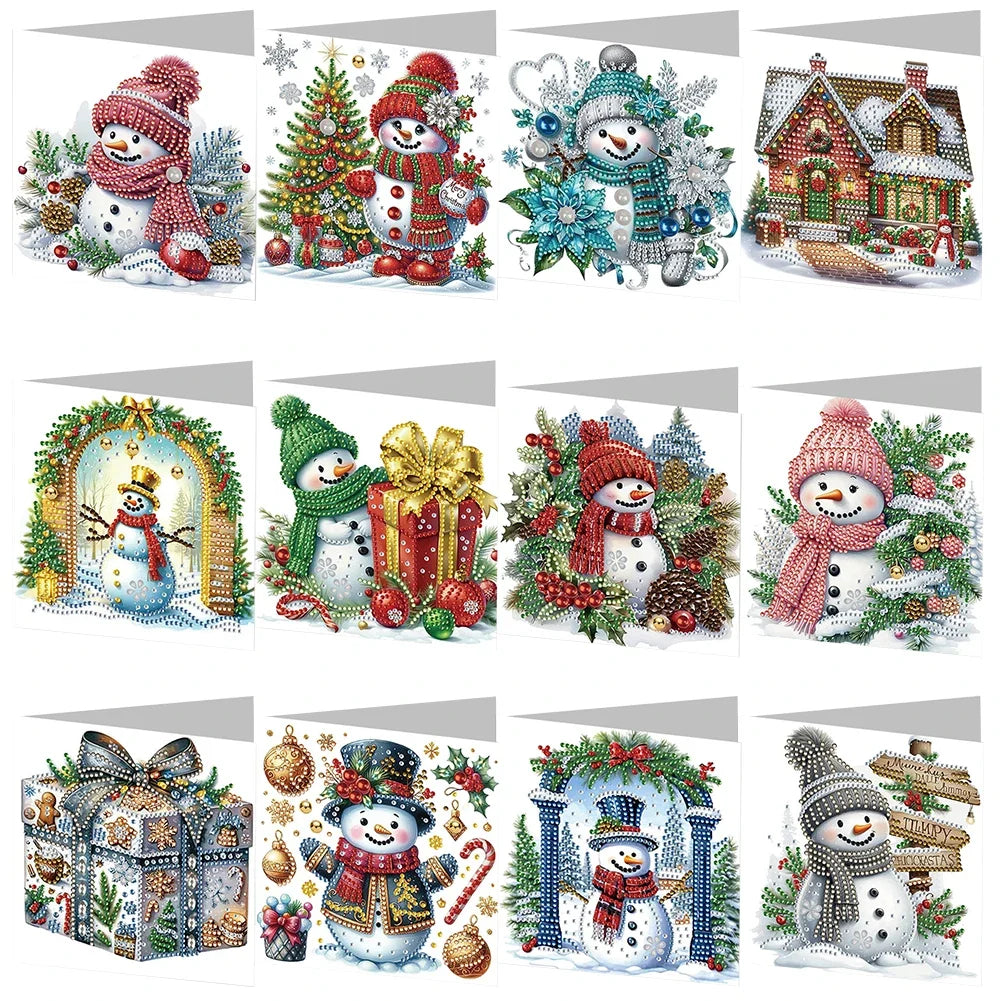 6Pcs Christmas Candle Diamond Handmade Card Rhinestone Painting Card Kit