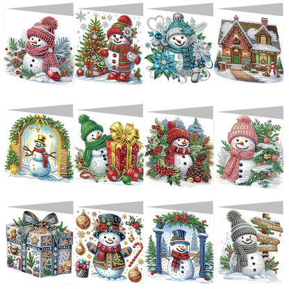6Pcs Christmas Candle Diamond Handmade Card Rhinestone Painting Card Kit