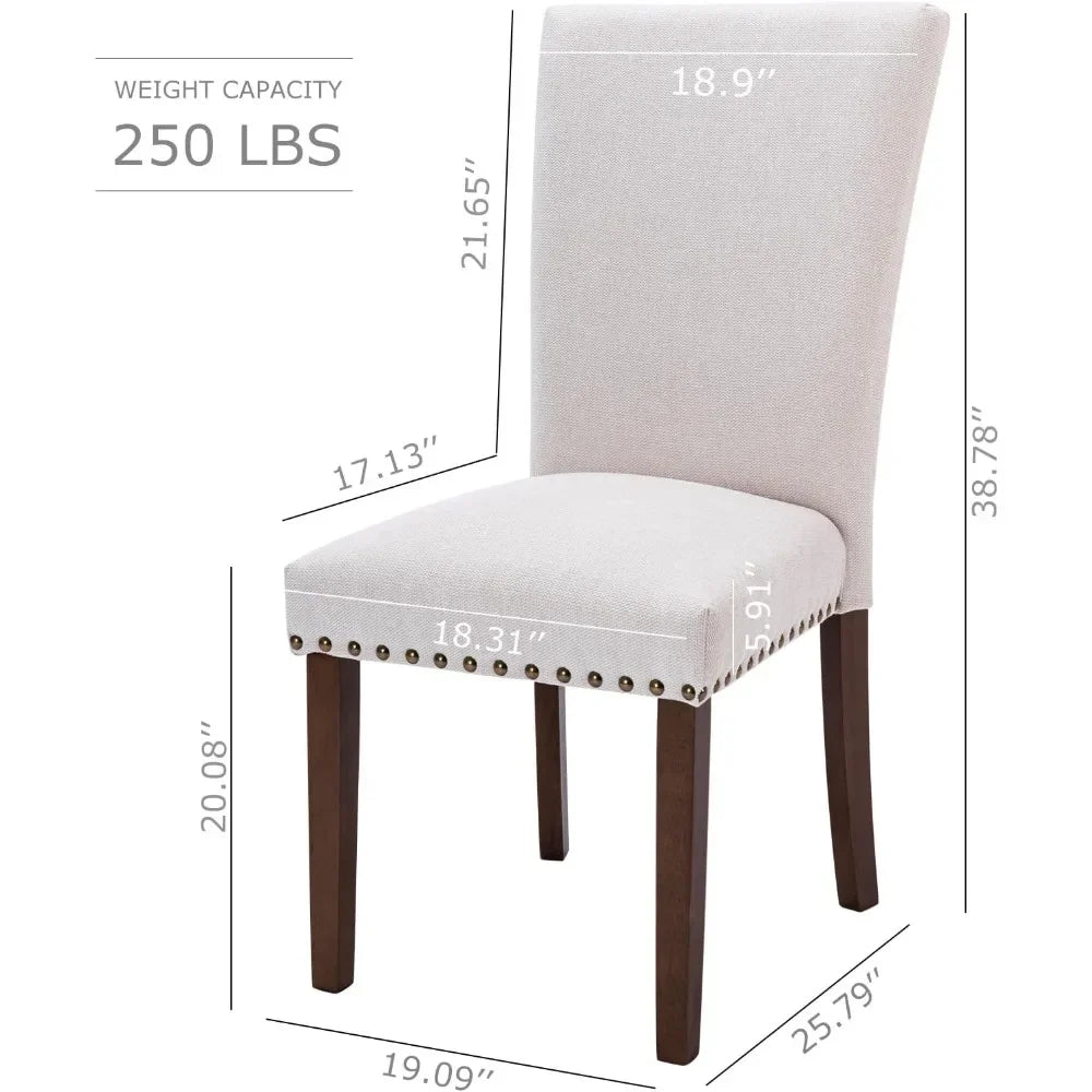 Upholstered Parsons Dining Chairs Set of 4, Fabric Dining Room Kitchen Side Chair with Nailhead Trim and Wood Legs