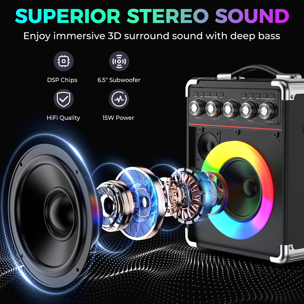 Karaoke Speaker, Bluetooth Speaker with 2 Microphones