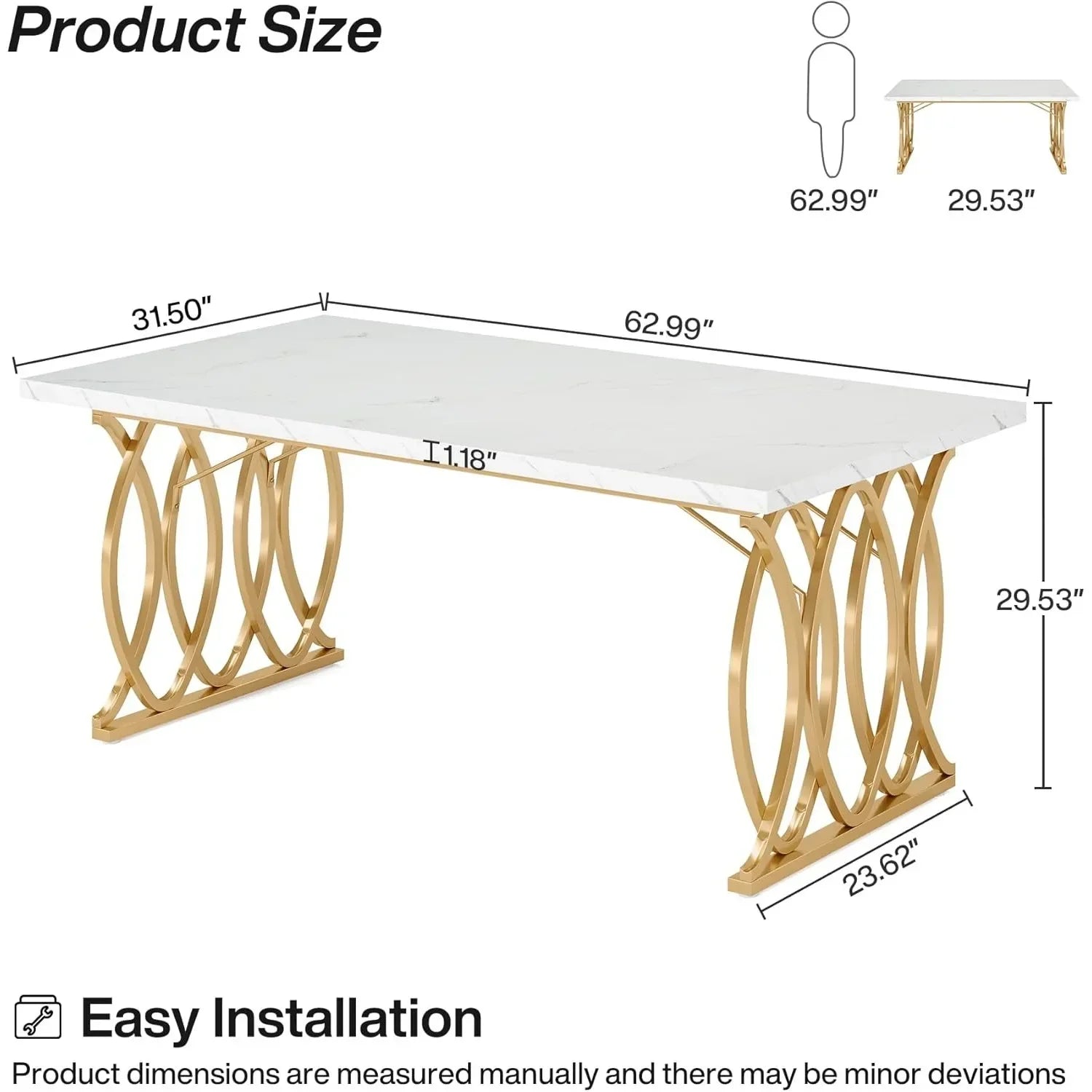 Modern Dining Table, 63" Large Kitchen Table for 4-6 People