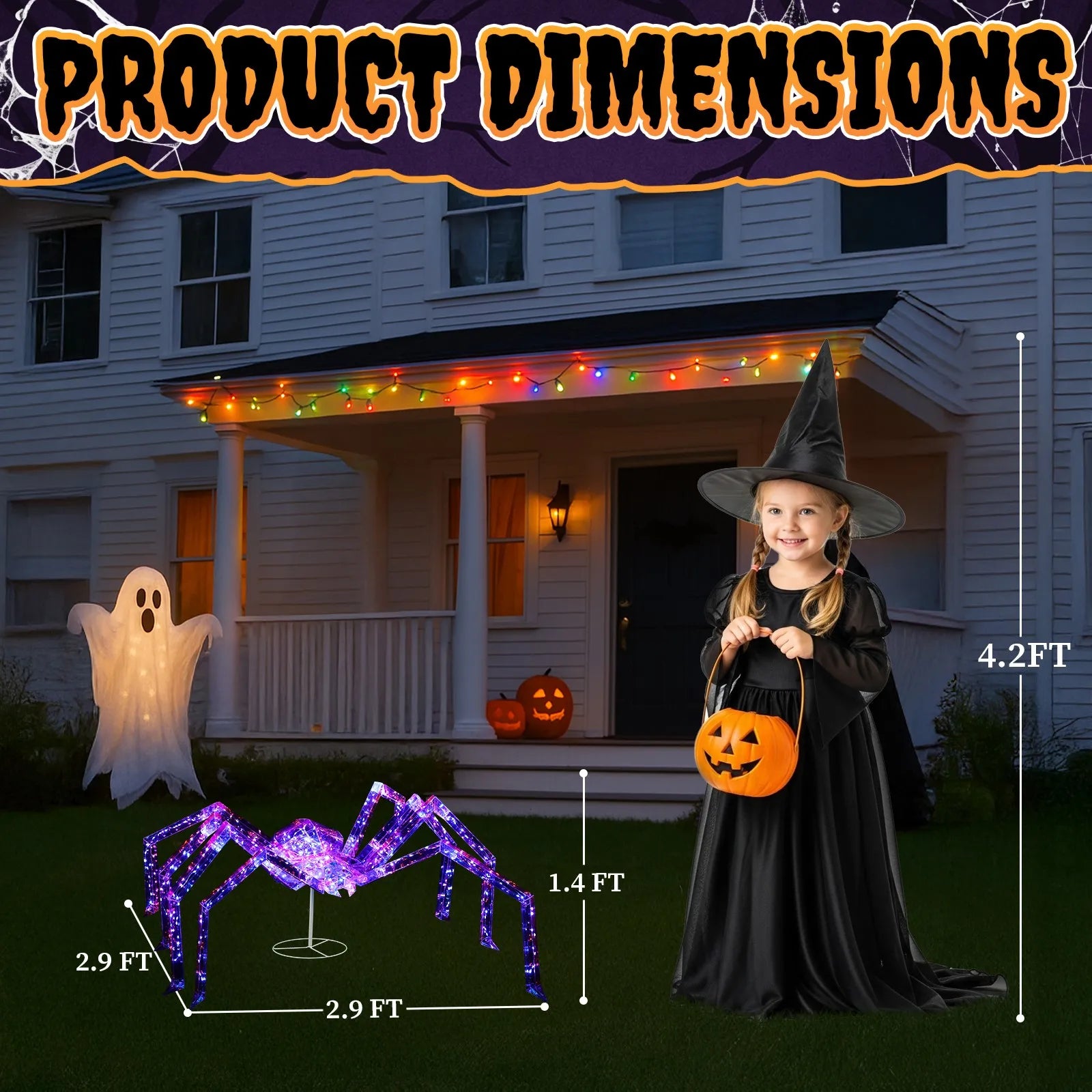 In/Outdoor 3 FT Halloween Light Up Iridescent Spider Holiday Party Decoration