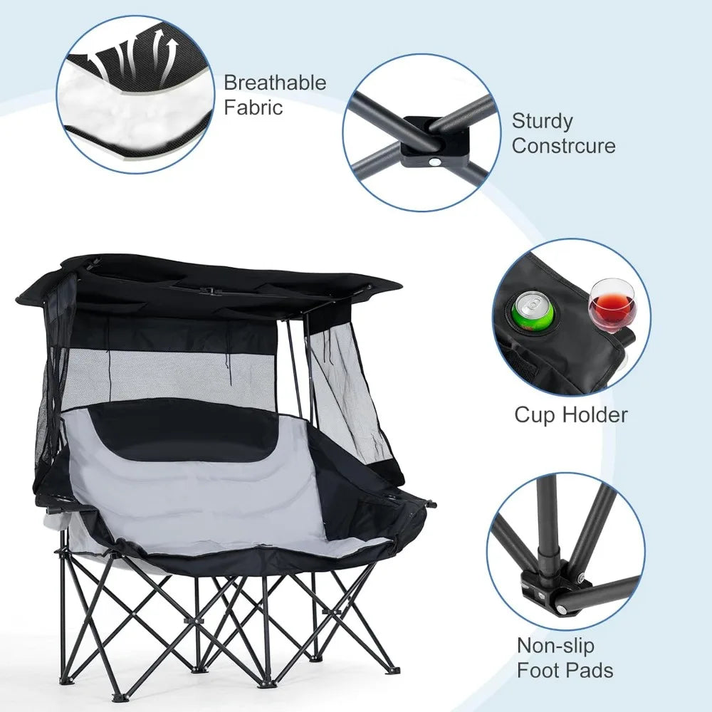 Double Beach Chair with Canopy Shade