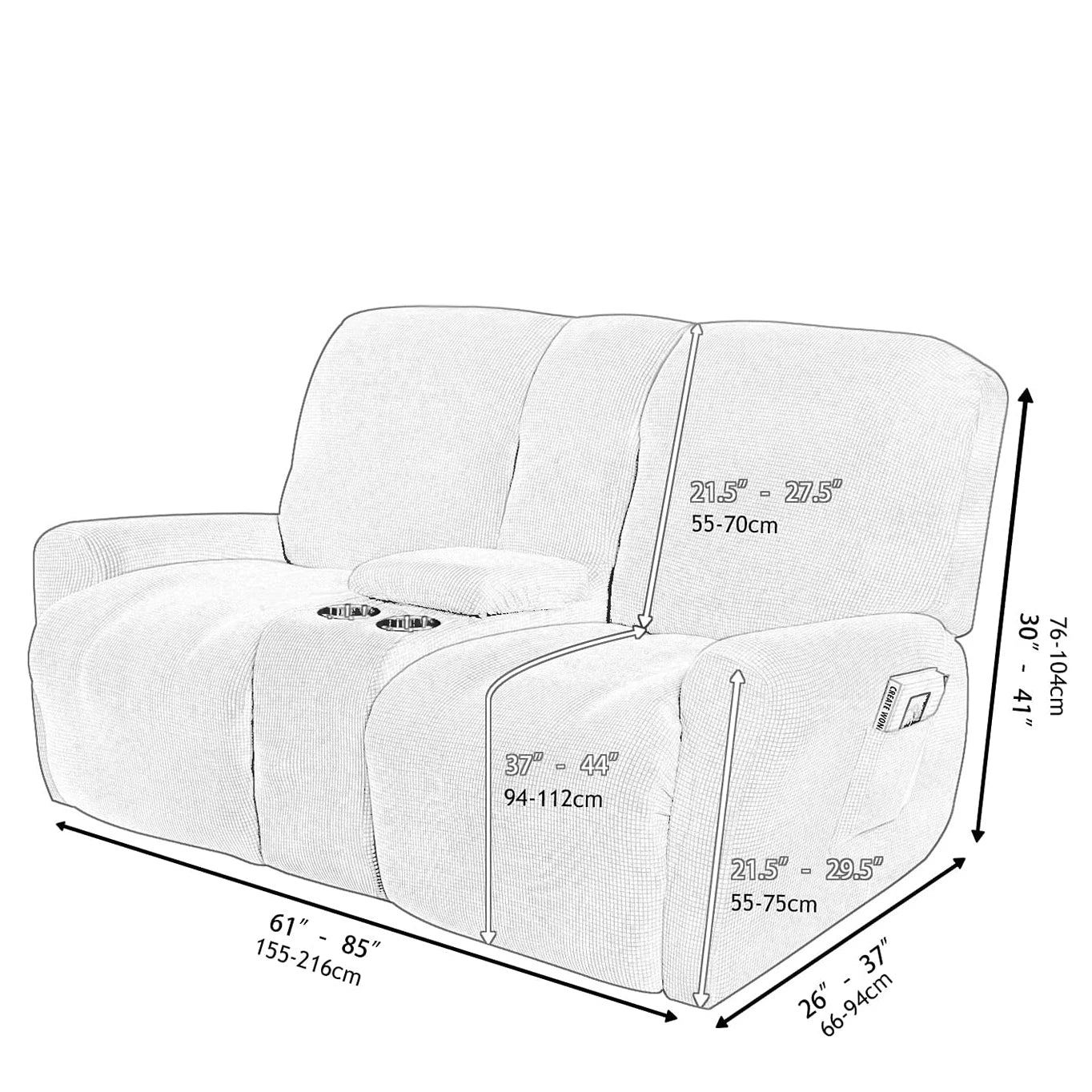 Recliner 2 Seater Sofa Covers with Cup Holders