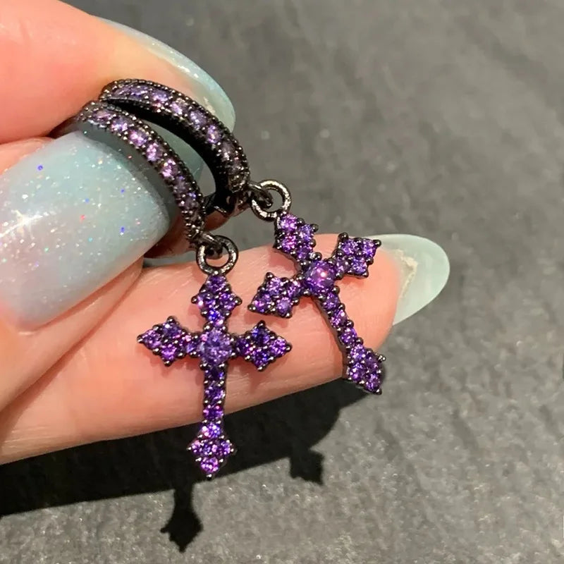 Classic Cross Point-Drill Crystal  Color Earrings