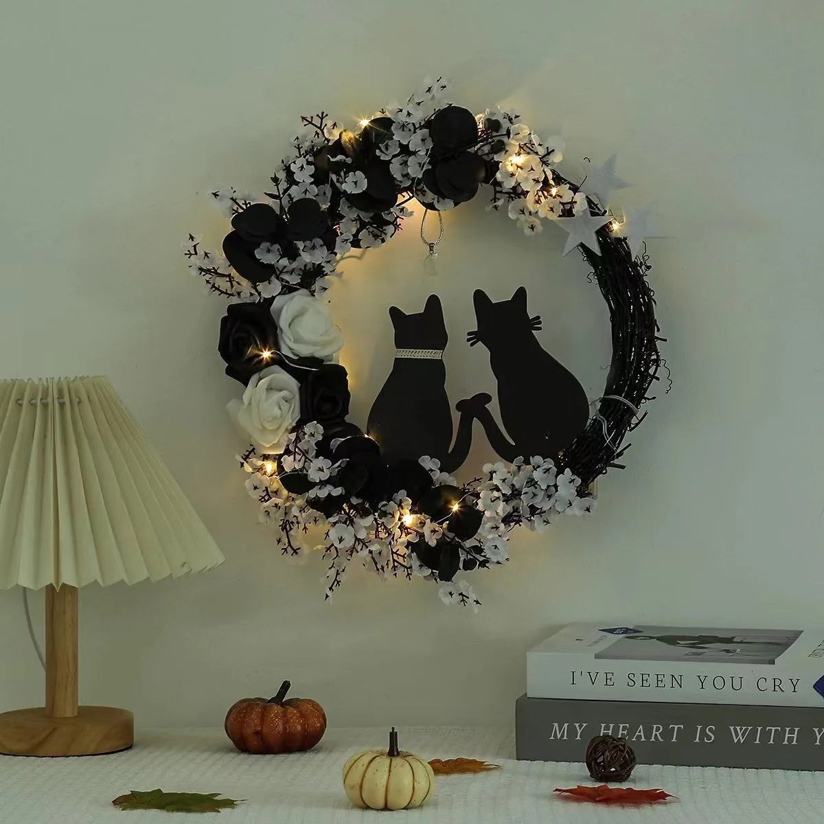 Black Cat Wreath Halloween Decor for Home