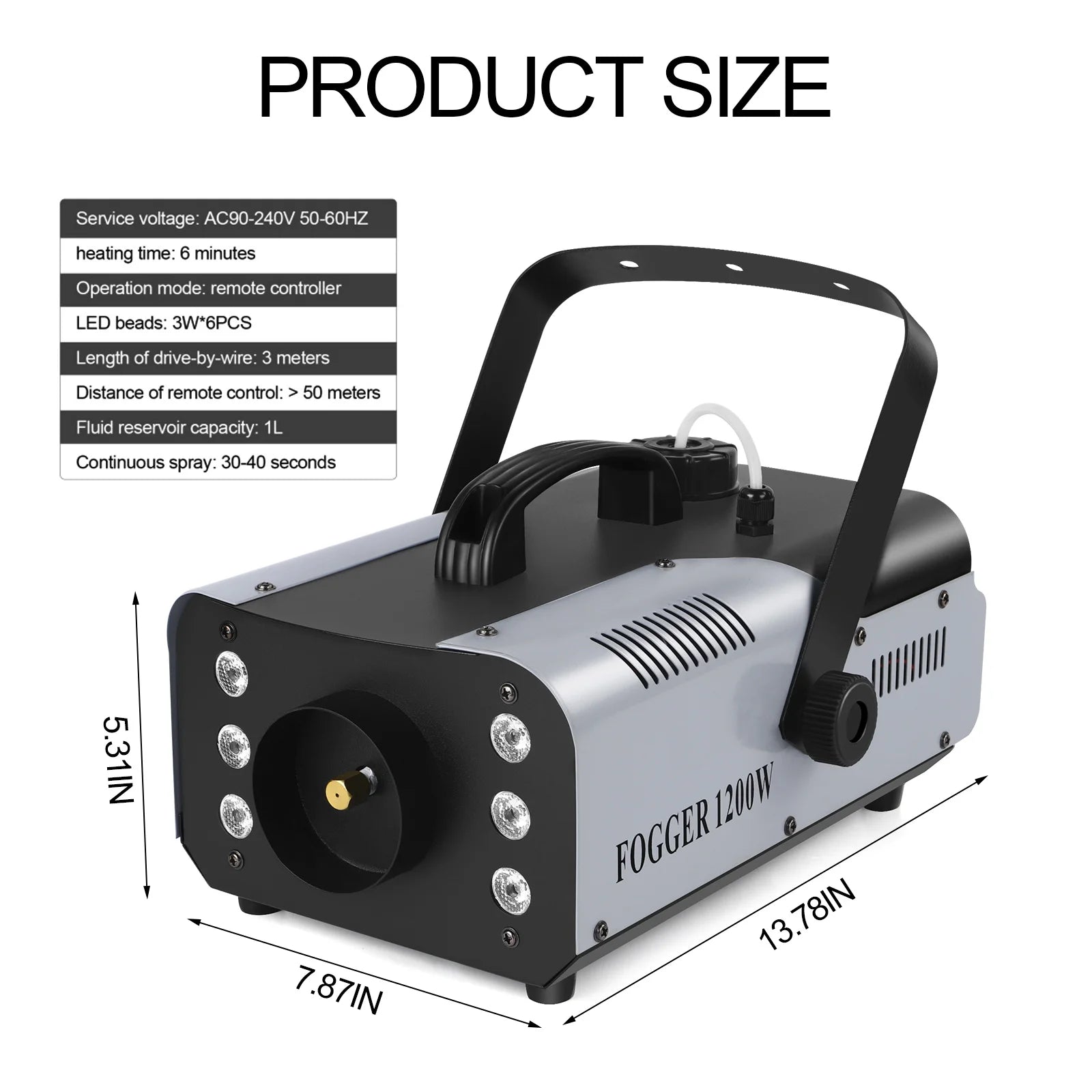 1200W Fog Machine 6LEDs Remote Fogger Ejector