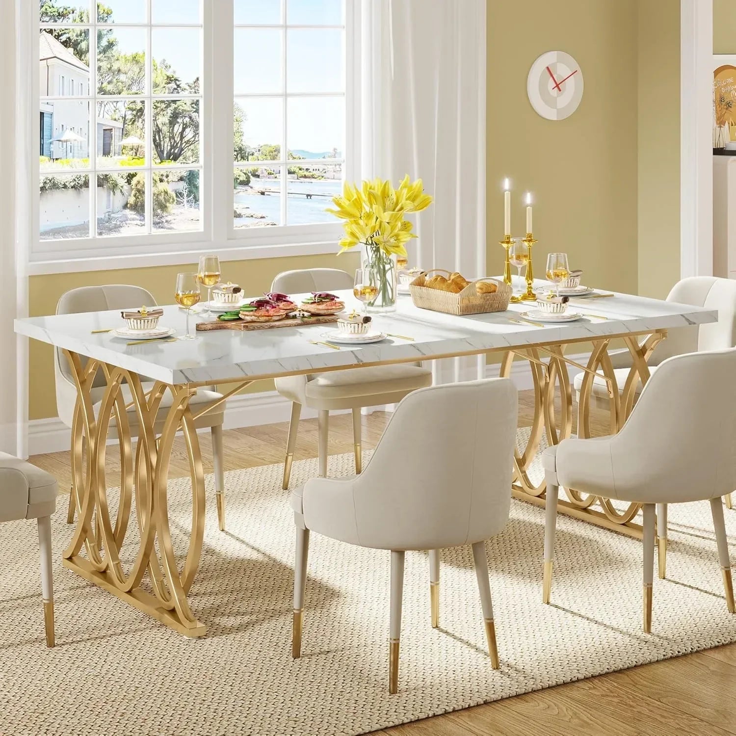 Modern Dining Table, 63" Large Kitchen Table for 4-6 People