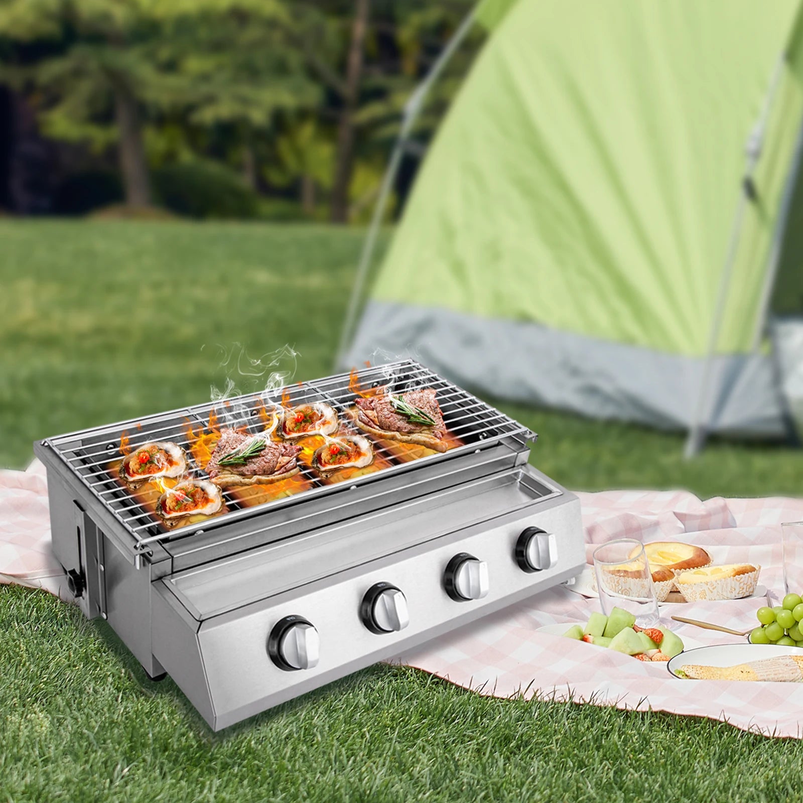 Stainless Steel Smokeless Barbecue Grill 4 Burners LPG