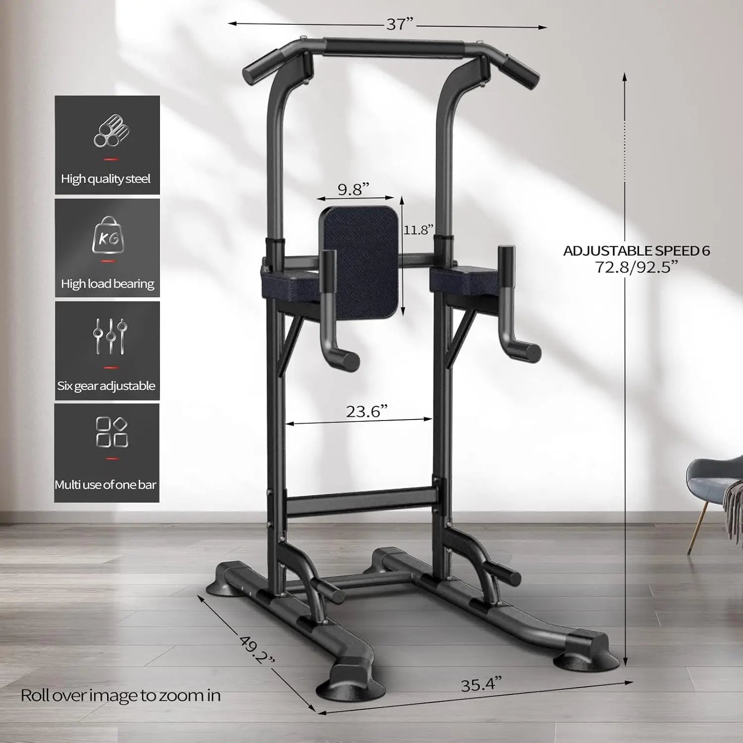Adjustable Height Pull Up & Dip Station Multi-Function Home Strength Training