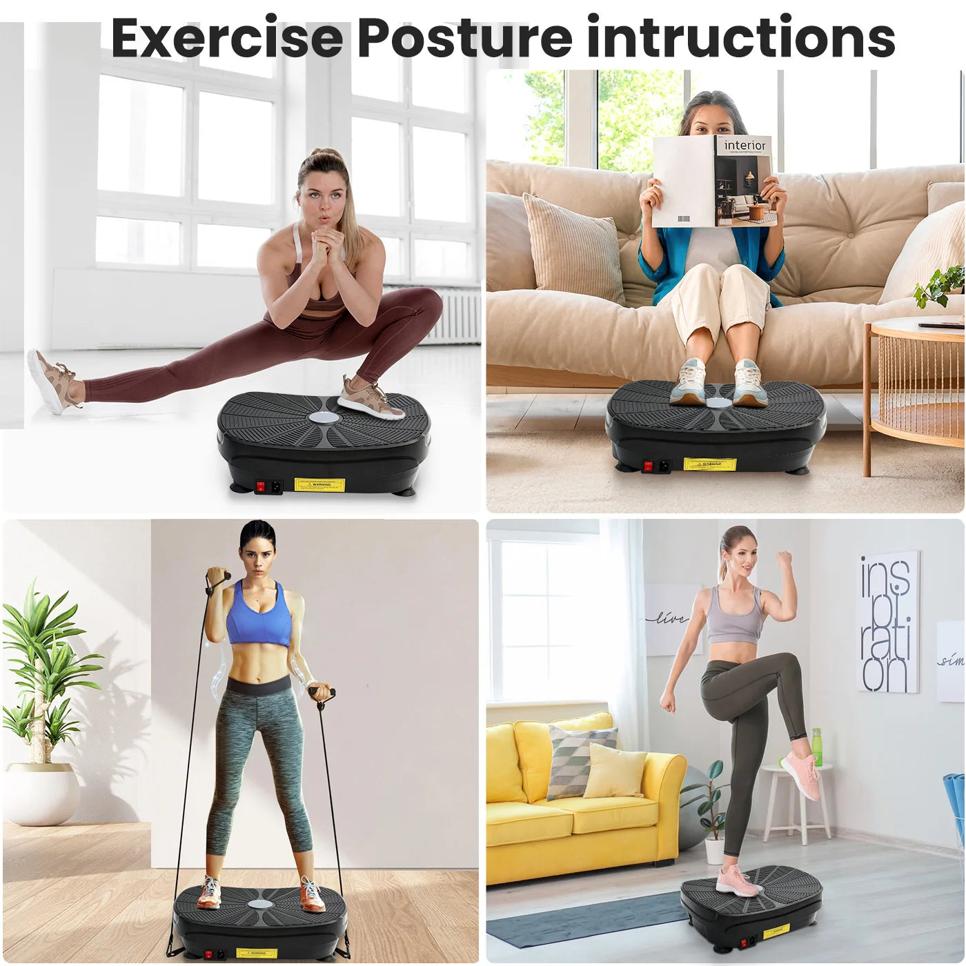 Vibration Plate Exercise Machine Whole Body Workout Power Vibration Shake Platform Fitness Lazy Slimming Resistance Bands