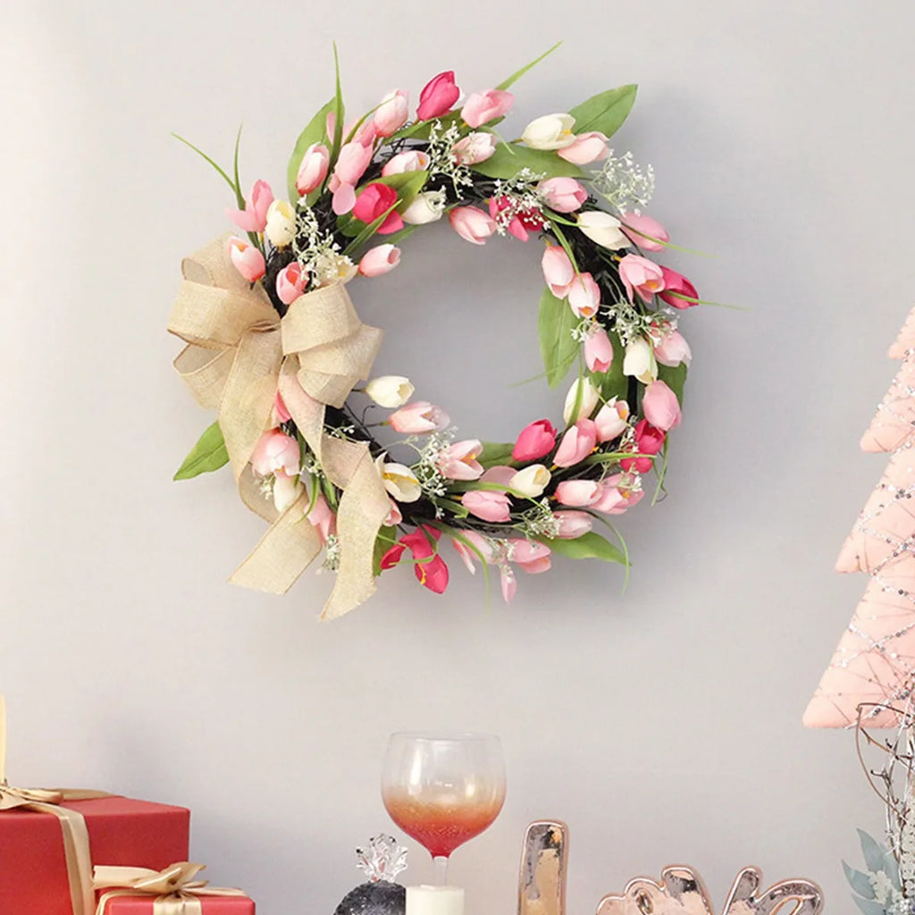 Valentine's Day Wreath, 17.7in Spring Summer Tulip Wreath