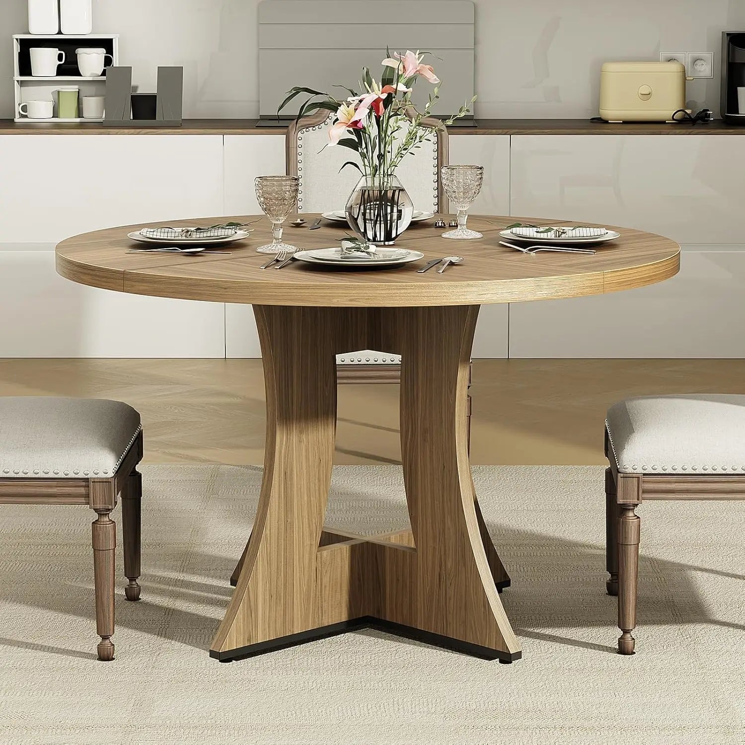 47.2 inch Round Dining Table for 4-6 People