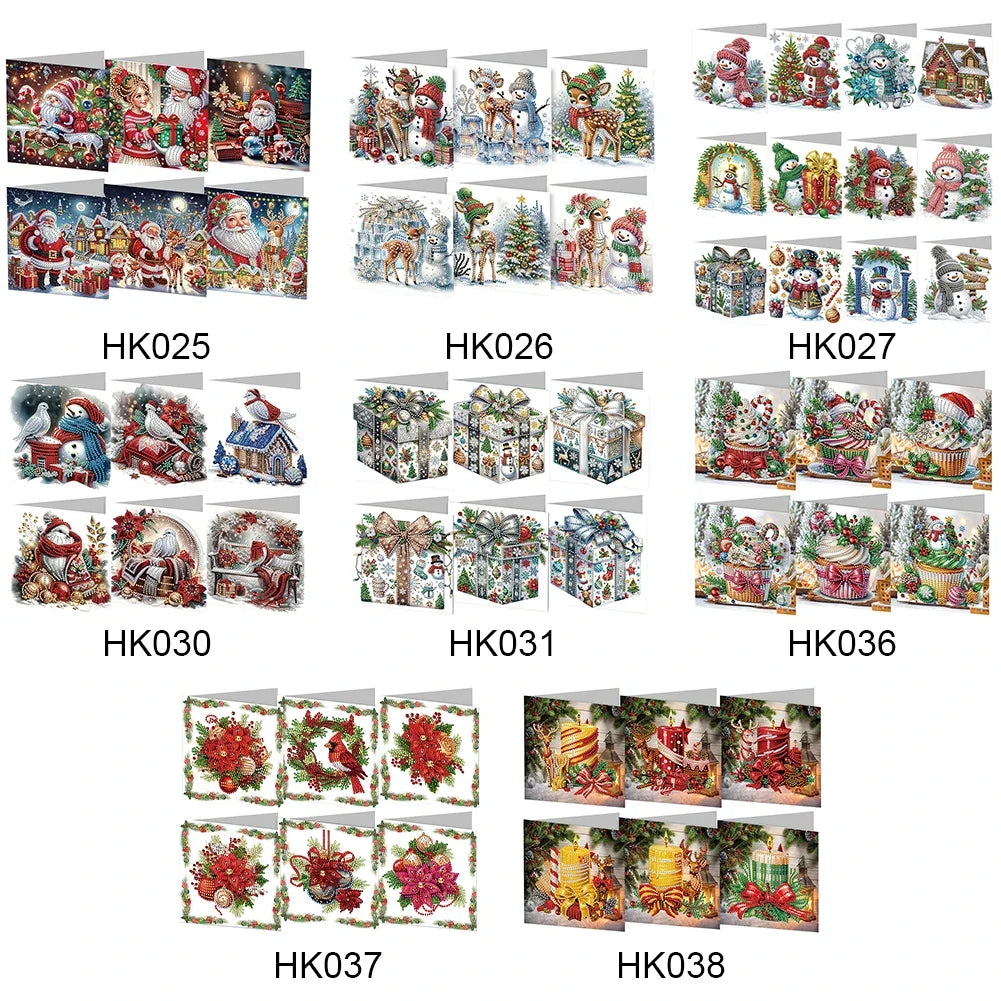6Pcs Christmas Candle Diamond Handmade Card Rhinestone Painting Card Kit