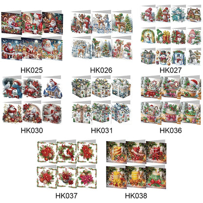 6Pcs Christmas Candle Diamond Handmade Card Rhinestone Painting Card Kit