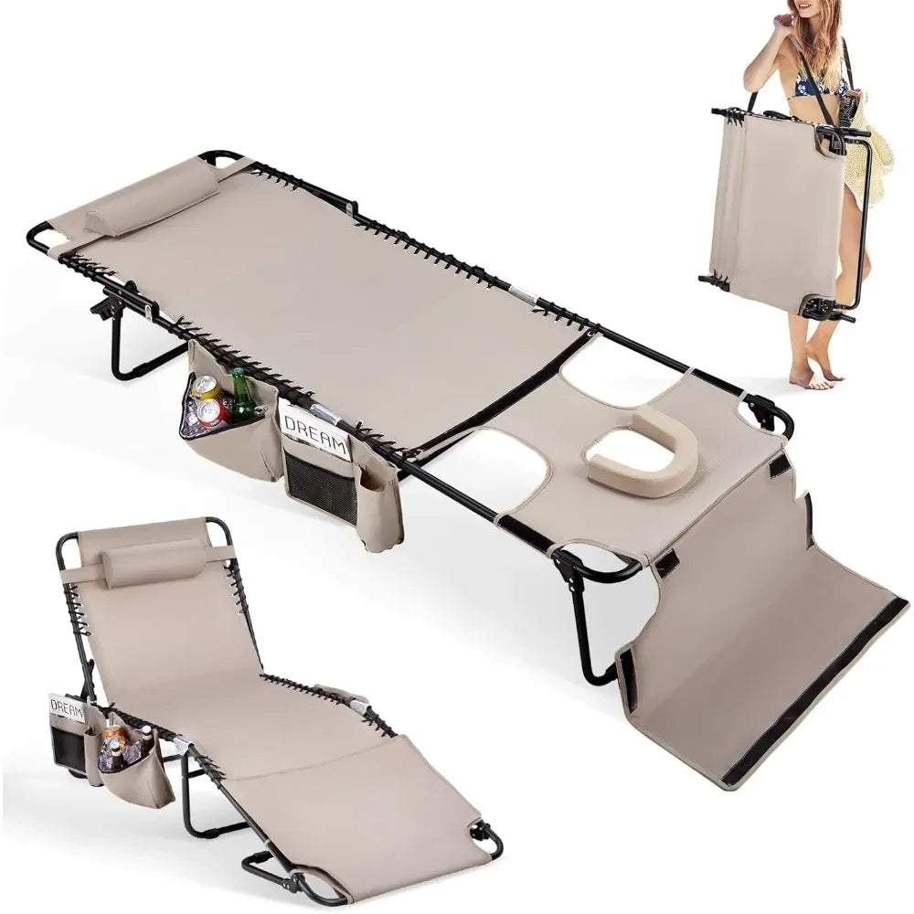 Oversized Tanning Chair with Face Hole & Carrying Bag