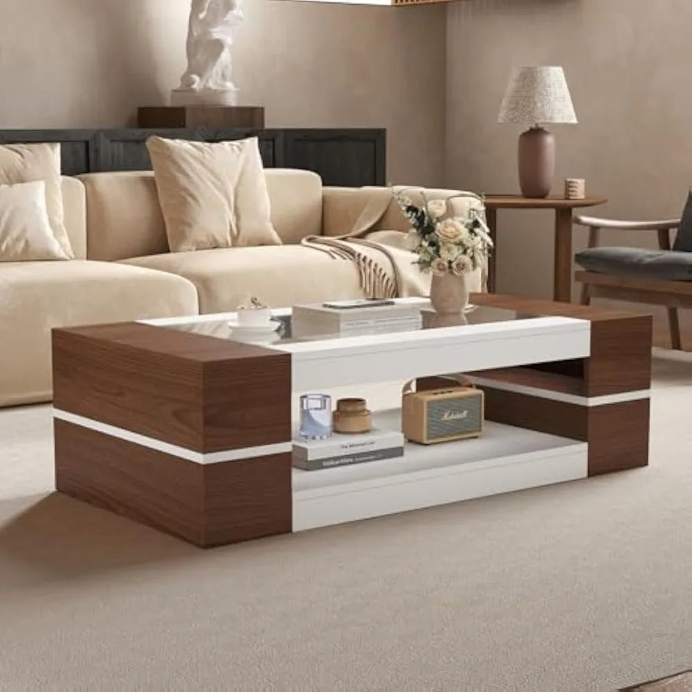 47.2" Modern Stylish Coffee Table with Glass Table Top